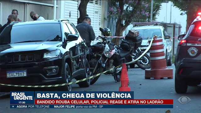 Bandido rouba celular, policial reage e atira no ladrão
