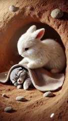 Little rabbit helps injured kitten and the kitten 🐰 _RabbitRescue _CuteAnimals _AnimalRescue(2K_HD)