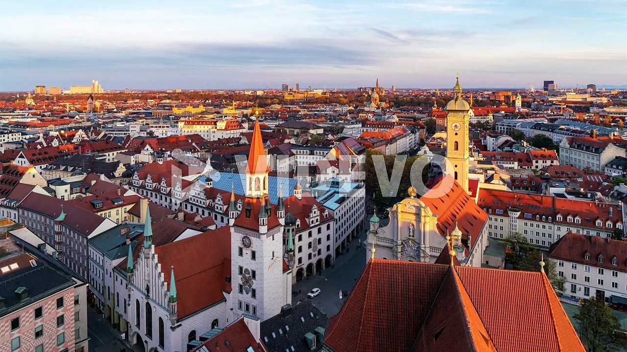 Munich Marienplatz Aerial Timelapse
