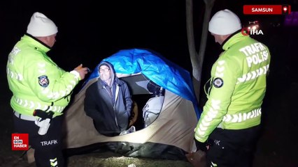 Samsun'da yol kenarında çadırı fark eden polisler hayat kurtardı
