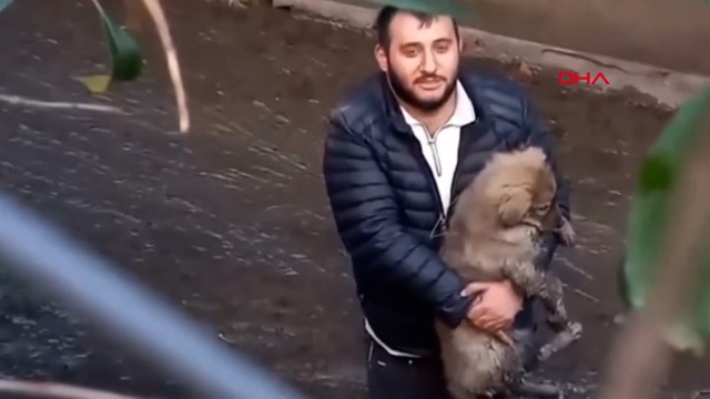 Köpeğini kurtarmak isterken derede mahsur kaldı