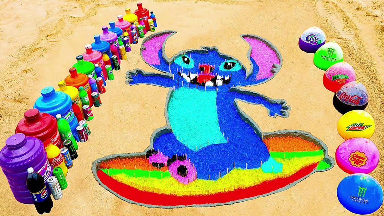 How to make Rainbow Stitch with Orbeez, Balloons of Coca Cola, Mtn Dew, Monster, Fanta and Mentos