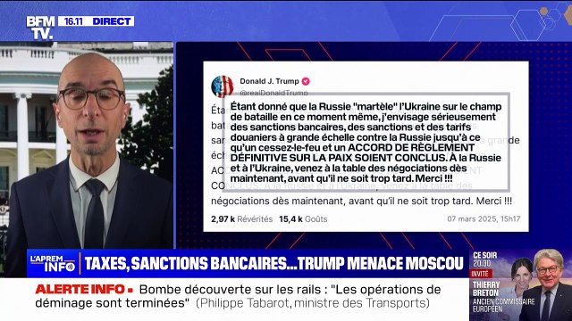 Bombardements russes en Ukraine: Donald Trump menace la Russie de nouvelles sanctions bancaires et de droits douane