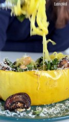 How to Make Spaghetti Squash Nests with Kale, White Beans & Mushrooms