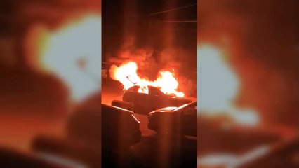 Video shows shocking moment a car on fire explodes in street