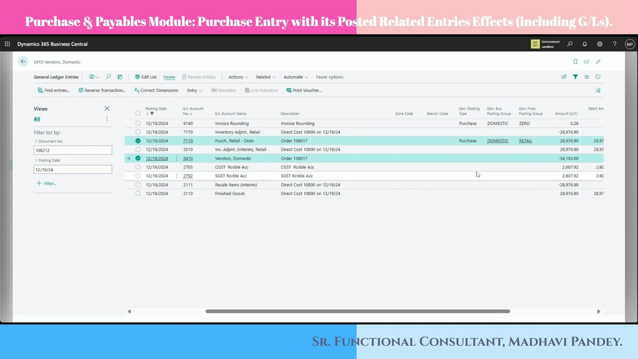 Concept of Purchase Entry and its Related General Ledger Entries Effects in Business Central #d365bc