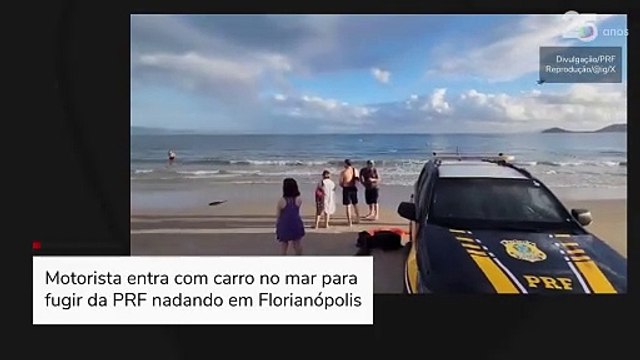 Motorista entra com carro no mar para fugir da PRF nadando em Florianópolis