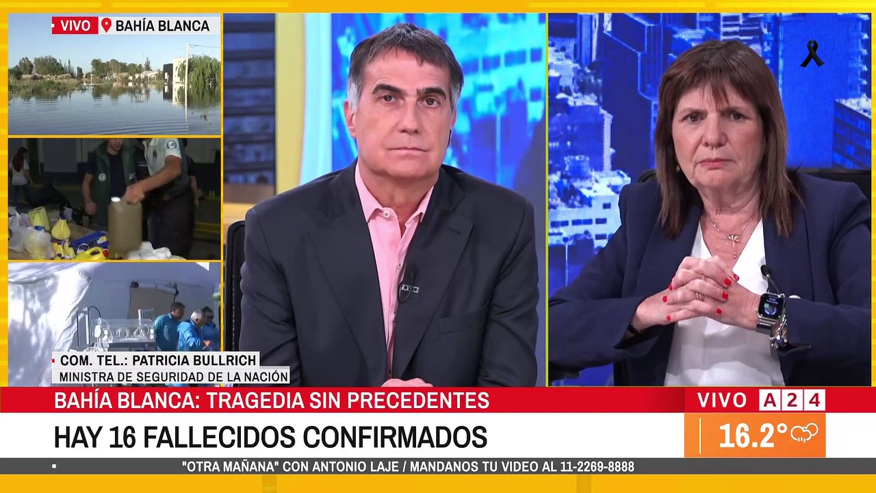 Patricia Bullrich habló de la situación en Bahía Blanca tras el temporal: "El panorama es una ciudad total y absolutamente arrasada por el agua"