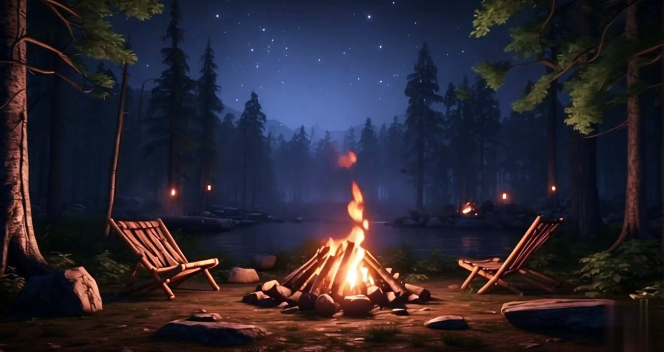 Cozy nature ambience with soft, relaxing music ♡♪🦋 Warm campfire sounds for sleep 🌙
