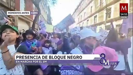 Llega el Bloque Negro a la marcha del 8M; lanzan objetos a Palacio Nacional