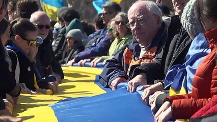 Demonstrators unfurl massive Ukrainian flag near White House