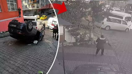 Kağıthane’de el freni çekilmeyen otomobil kayarak takla attı!