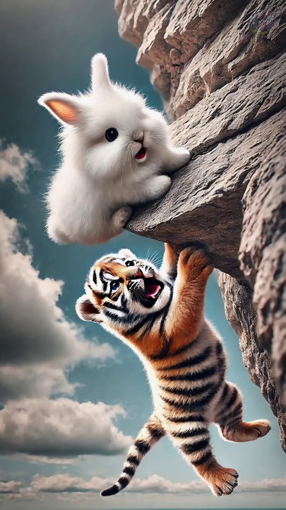 Cute rabbit saves poor little tiger cub 🐰 #RabbitRescue #CuteAnimals #AnimalRescue-8666