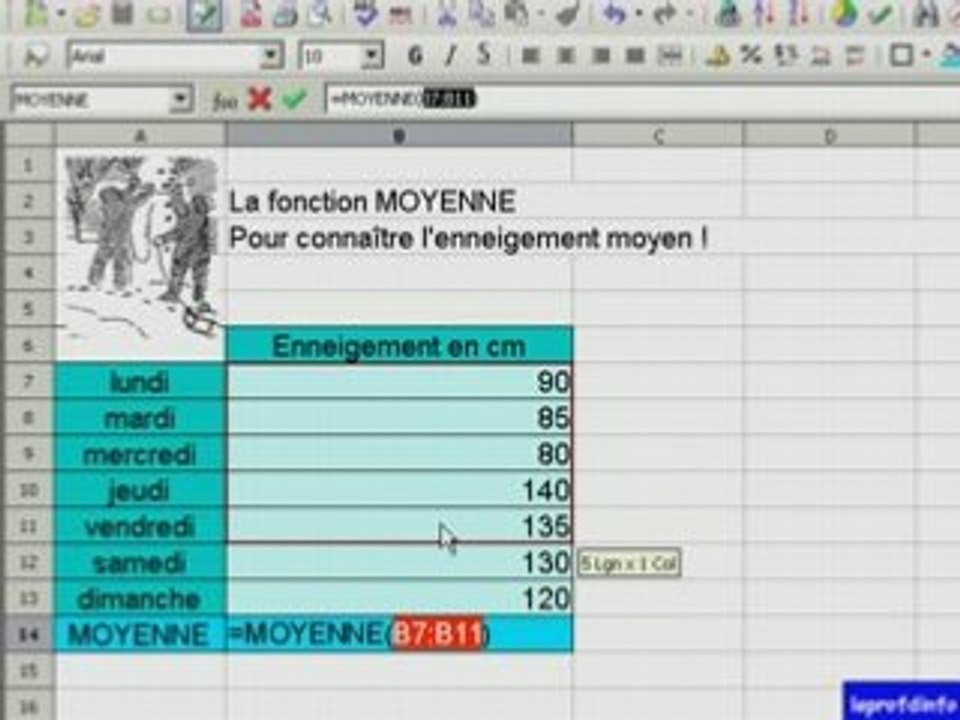 Tableur : la fonction MOYENNE (leprofdinfo)