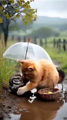 Master cat and owal cat take care of a owal