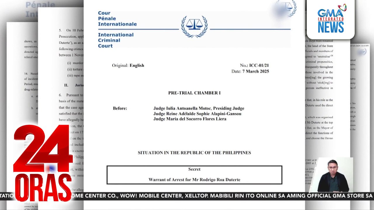 ICC Warrant - Indirect co-conspirator si FPRRD sa crimes against humanity na murder, torture at rape | 24 Oras