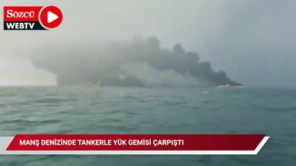 Kuzey denizinde iki gemi çarpıştıktan sonra alev aldı