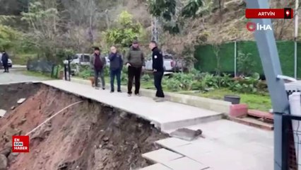 Artvin'de iki katlı ev heyelanda 50 metre sürüklendi