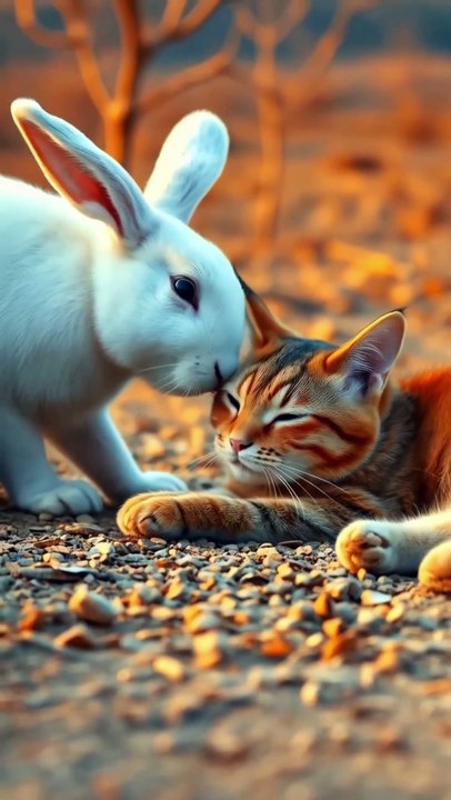 A brave rabbit saves an injured Cat from a cruel person🐰 #RabbitRescue #CuteAnimals #AnimalRescue-9792