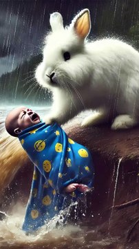 Rabbit saves baby floating in water 🐰 #RabbitRescue #CuteAnimals #AnimalRescue-2238