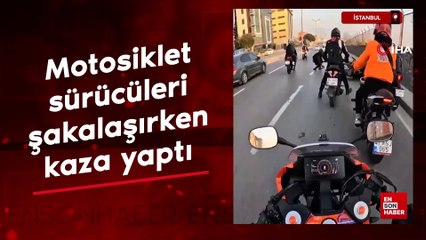 İstanbul'da motosiklet sürücüleri şakalaşırken kaza yaptı