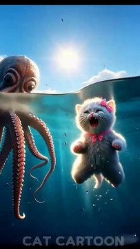 Kitten Overboard !🐱🚨 Brave Dad Cat Battles a Octopus to Save His Little Kitten ! #cat #catstory