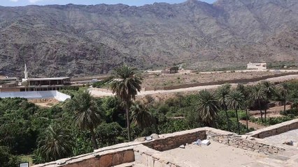 Stunning aerial view of Dhee Ayn Marble Village in Al Bahah, Saudi Arabia.