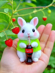 Beautiful Rabbit drinking juice.