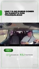Este chofer se dio un gran susto cuando estaba comiendo su pancito en el carro