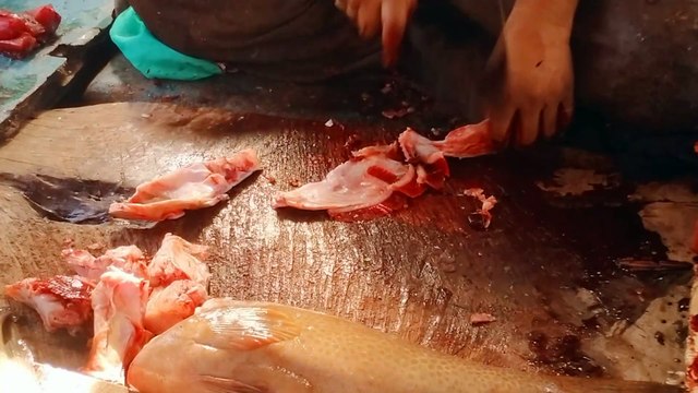 Big Sebastes Norvegicus (Red Vekhla) Fish Cutting at Fish Market Expert Fish Cutting Skills