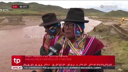 El río Katari se desborda y daña un puente peatonal; los estudiantes pasaron clases en el cerro