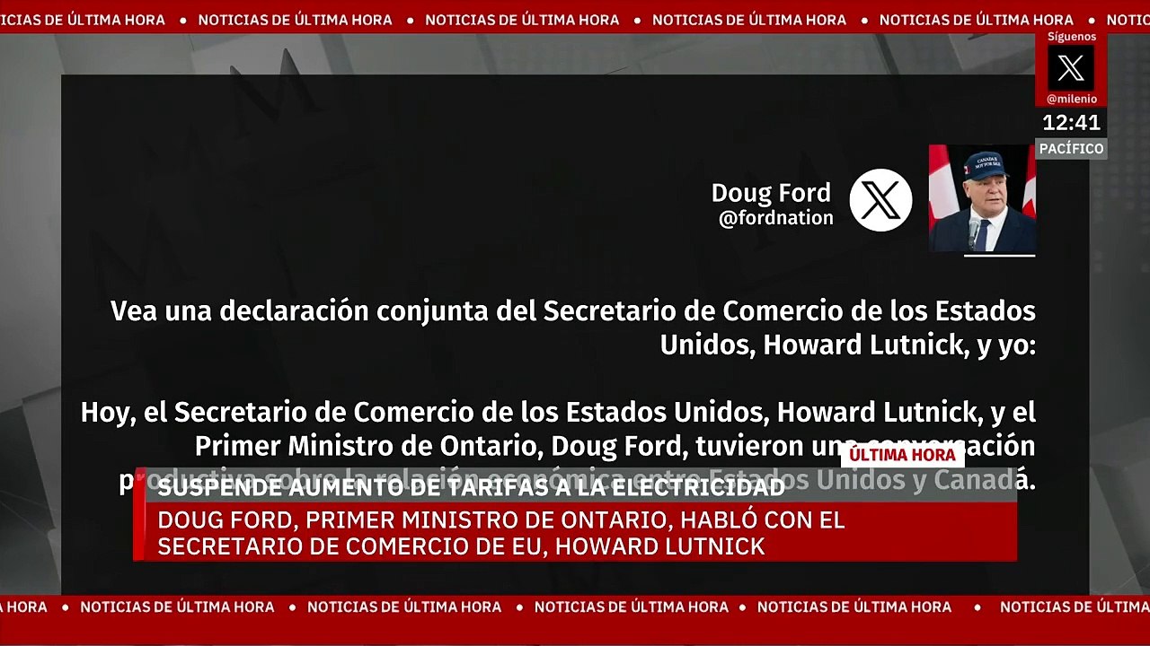 Ontario suspende el aumento de tarifas eléctricas a los Estados Unidos