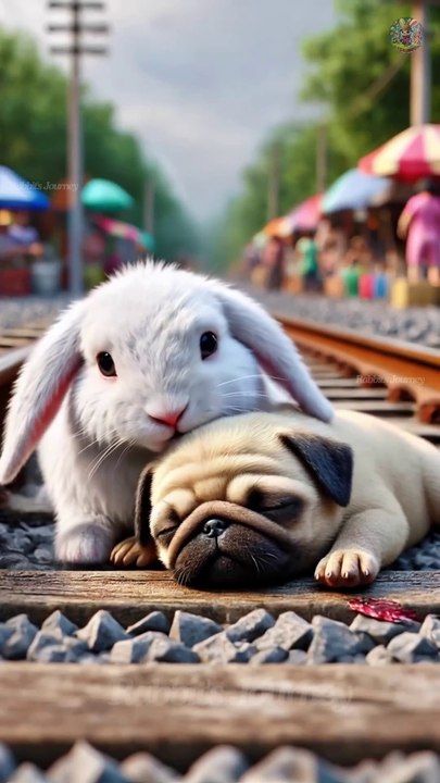 Rabbit helps pug injured in train crash 🐰 #RabbitRescue #CuteAnimals #AnimalRescue-76