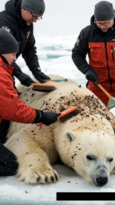 🐻‍❄️✨ Incredible Rescue! Team Cleans Majestic Polar Bear Covered in Barnacles! 🧼🚿