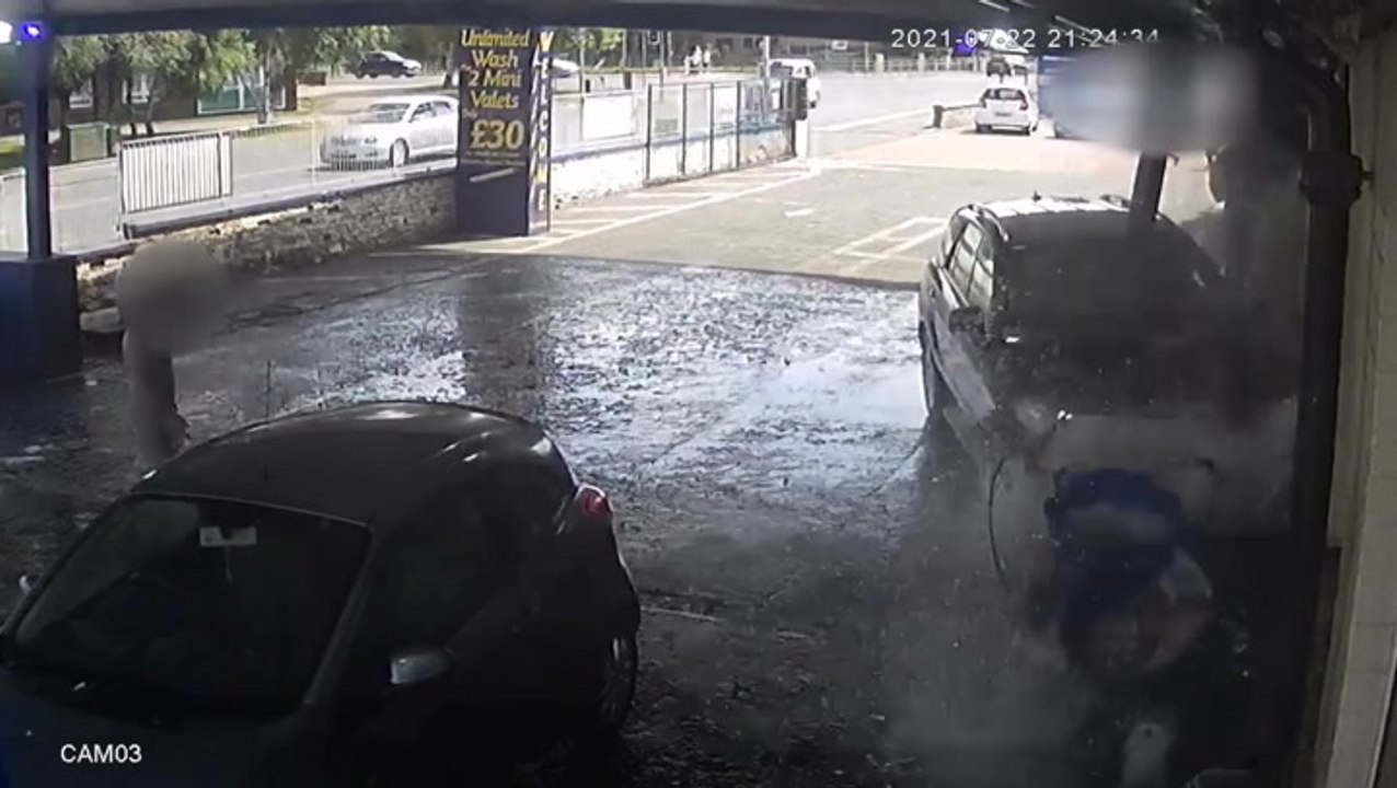 Moment father drives Mercedes SUV into own son at car wash over ‘cheating’ row