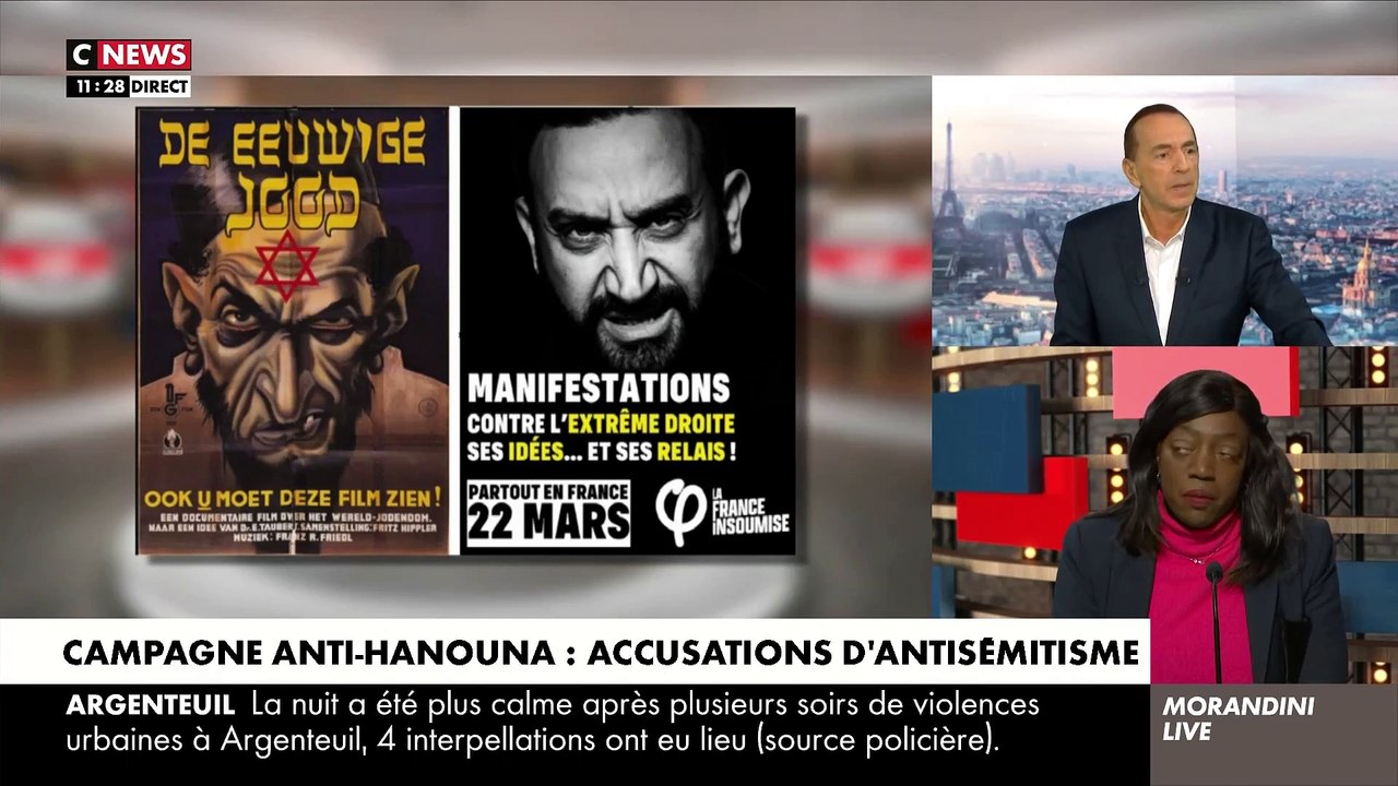 Gros accrochage avec Jean-Marc Morandini sur CNews à propos de la pub des Insoumis, de Cyril Hanouna et de l'antisémitisme: "Vous êtes en train de justifier cette affiche qui est à vomir, et ça c'est inacceptable !" - Regardez
