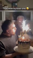 Birthday Candle Blows Up on Man's Face