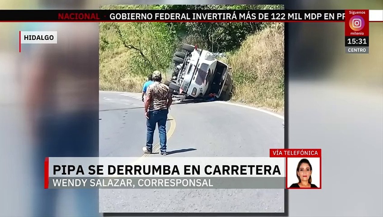 En Hidalgo, pipa cargada con diésel vuelca en la carretera México-Tampico
