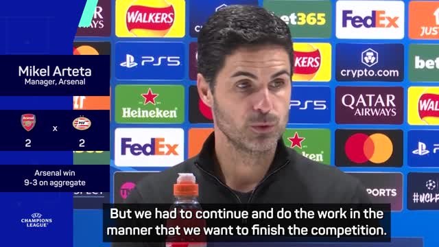 Arteta 'very happy' as Arsenal confirm Champions League quarter-final spot