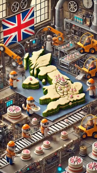 Tiny Cat Engineers Build the Ultimate UK Cake in a Futuristic Factory! 🍰🐱🤖