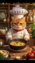 Cat cooking chicken soup #cute #cat #shorts #aicat