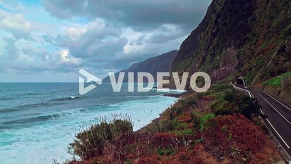 Aerial view of the mountainous coastline of Madeira Island, Portugal