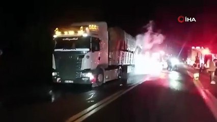 Tır alev alev yanarken o spiker gibi yangını anlattı!