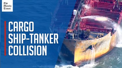 Aerial video of Solong cargo ship and damaged oil tanker Stena Immaculate two days after the collision