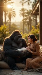 Both the gorilla and his wife are sitting and a piece of earth has come out.B