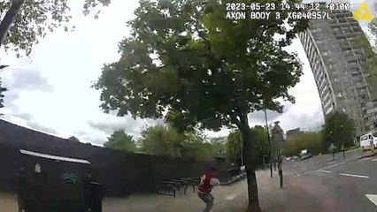 Moment hero cop is stabbed while tackling maniac in terrifying attack