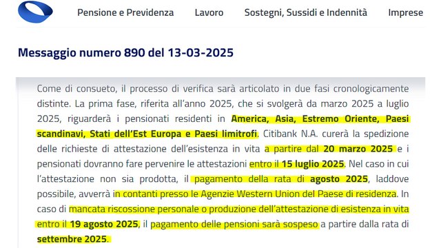 PENSIONATI ALL'ESTERO: Al via l'ACCERTAMENTO INPS dell'esistenza in VITA 2025