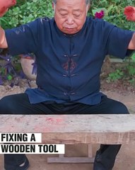 Watch as a professional fixes a broken wooden tool!.hd