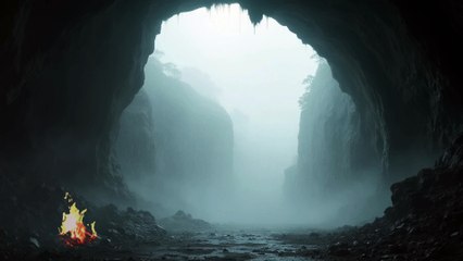 🌬️ Cave Ambience with Dripping Water and Wind Rain Sounds Fire Crackling Water Flowing