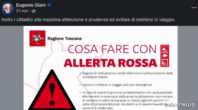 Maltempo in Toscana, allerta rossa per i fiumi: Massima prudenza